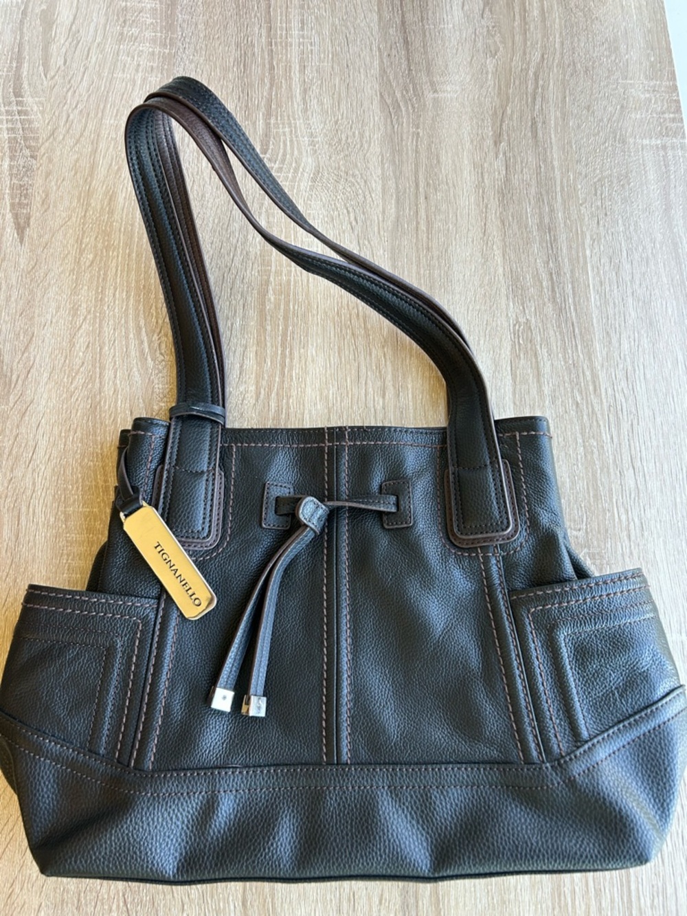 Tignanello Black Leather Shoulder Tote Y2K